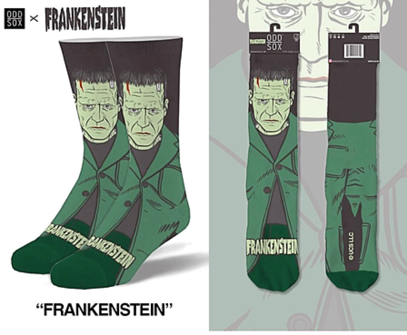 universal monsters socks FRANKENSTEIN MEN'S 360 UNIVERSAL MONSTERS HALLOWEEN SOCKS ODD SOX BRAN