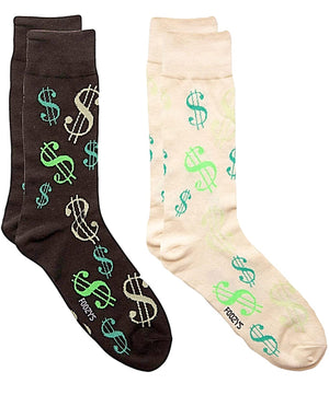 FOOZYS BRAND MEN’S 2 PAIR OF DOLLAR SIGNS/MONEY SOCKS - Novelty Socks for Less