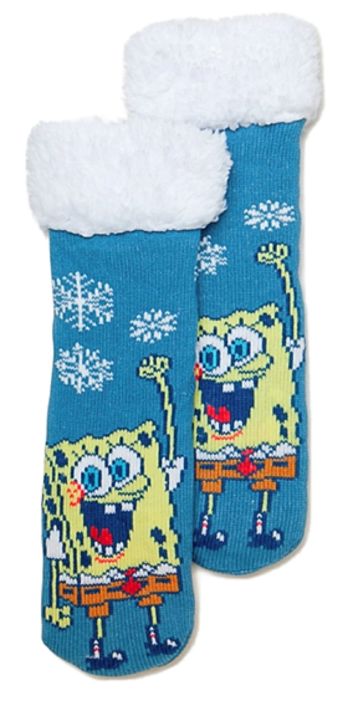 SPONGEBOB SQUAREPANTS LADIES CHRISTMAS SHERPA LINED GRIPPER BOTTOM SLIPPER SOCKS