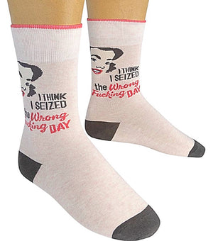 FUNATIC Brand Unisex ‘I THINK I SEIZED THE WRONG F-N DAY’ - Novelty Socks for Less