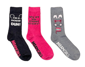 MEAN GIRLS Movie Ladies 3 PAIR OF HALLOWEEN Socks 'WHY ARE YOU DRESSED SO SCARY?' - Novelty Socks for Less