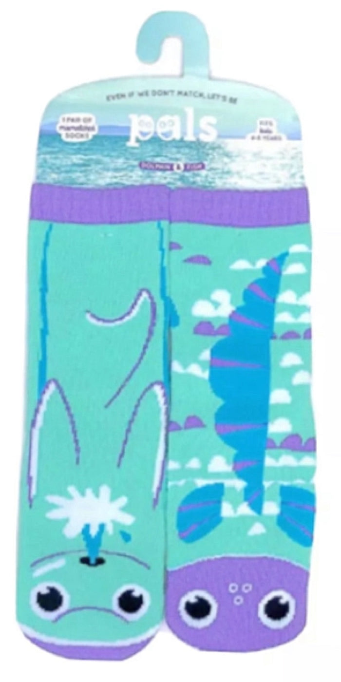 PALS SOCKS Brand Unisex DOLPHIN & FISH Mismatched Gripper Bottom Socks (CHOOSE SIZE)