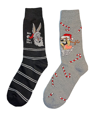 LOONEY TUNES MEN’S 2 Pair Of BUGS BUNNY CHRISTMAS SOCKS With TAZ - Novelty Socks for Less