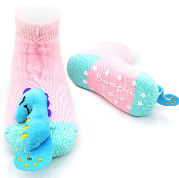 BOOGIE TOES Unisex Baby SEAHORSE RATTLE GRIPPER BOTTOM SOCKS By PIERO LIVENTI