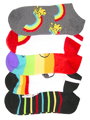 PEANUTS Ladies 5 Pair Of RAINBOW PRIDE Socks SNOOPY & WOODSTOCK - Novelty Socks for Less