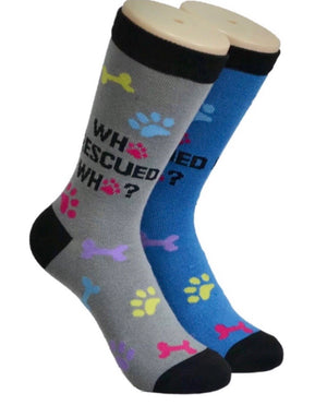 FOOZYS Ladies 2 Pair ‘WHO RESCUED WHO’ Socks - Novelty Socks for Less