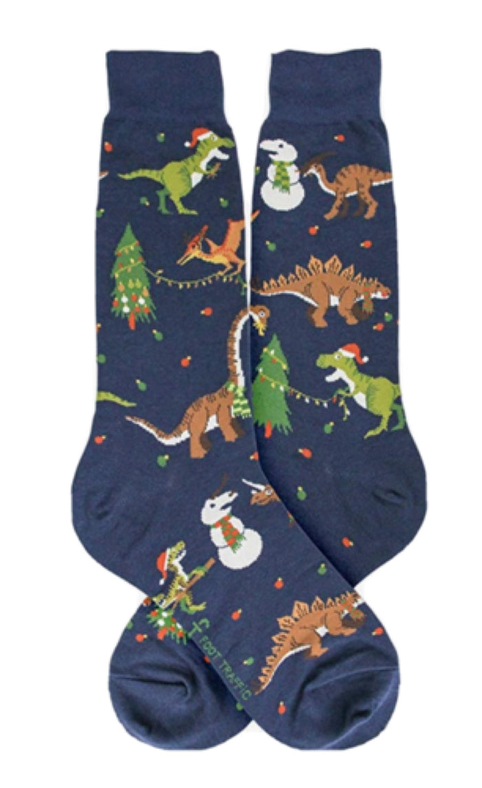 FOOT TRAFFIC Brand Ladies CHRISTMAS DINOSAURS Socks 'TREE REX'