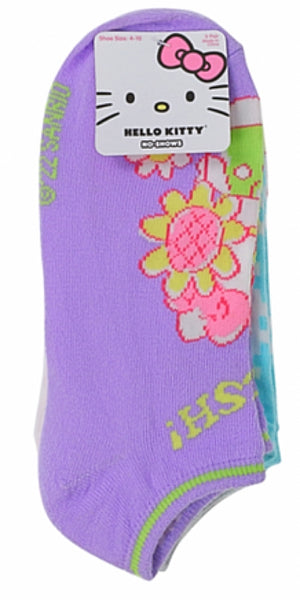 HELLO KITTY Ladies 5 Pair Of No Show Socks FLOWERS & BUTTERFLIES - Novelty Socks for Less