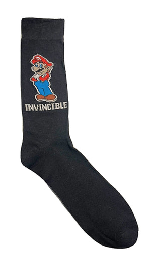 SUPER MARIO MEN’S SOCKS Says ‘INVINCIBLE’ - Novelty Socks for Less