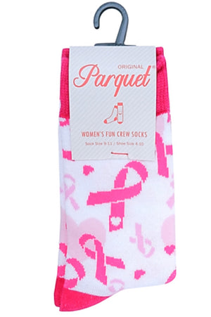 PARQUET Brand Ladies PINK BREAST CANCER RIBBON AWARENESS Socks - Novelty Socks for Less