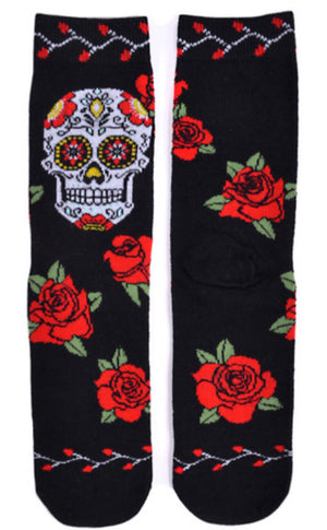 PARQUET BRAND Ladies SUGAR SKULL & ROSES 'DAY OF THE DEAD' - Novelty Socks for Less