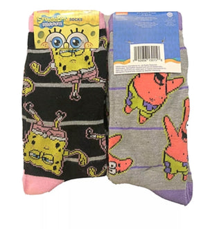 SPONGEBOB SQUAREPANTS LADIES 2 PAIR CREW SOCKS WITH PATRICK - Novelty Socks for Less