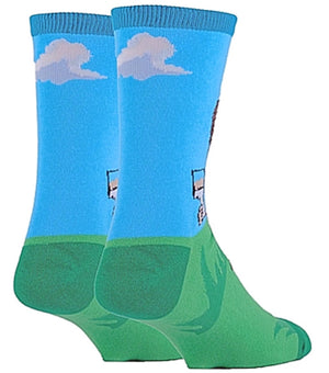 BOB ROSS Men’s ‘LET’S PAINT’ Socks With FUZZY HAIR OOOH YEAH Brand - Novelty Socks for Less