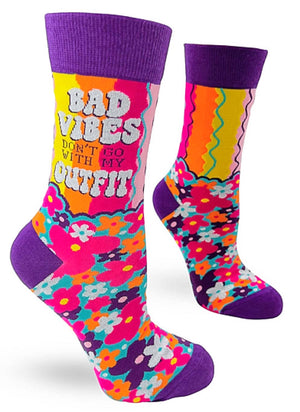FABDAZ BRAND LADIES ‘BAD VIBES DON’T GO WITH MY OUTFIT’ SOCKS - Novelty Socks for Less