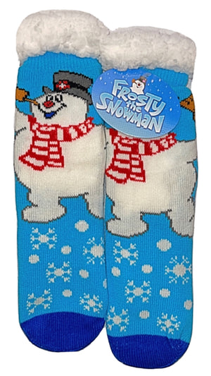 FROSTY THE SNOWMAN LADIES CHRISTMAS SHERPA LINED GRIPPER BOTTOM SLIPPER SOCKS - Novelty Socks for Less
