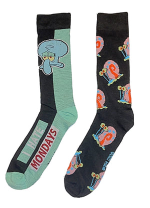 SPONGEBOB SQUAREPANTS Men’s 2 Pair Socks SQUIDWARD & GARY ‘I HATE MONDAYS’ - Novelty Socks for Less