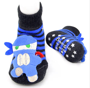 BOOGIE TOES Baby Unisex NINJA Rattle GRIPPER BOTTOM Socks By PIERO Liventi - Novelty Socks for Less