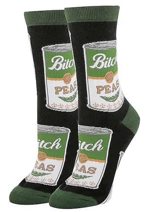OOOH YEAH Brand Ladies CAN OF PEAS Socks ‘BITCH PEAS’ - Novelty Socks for Less
