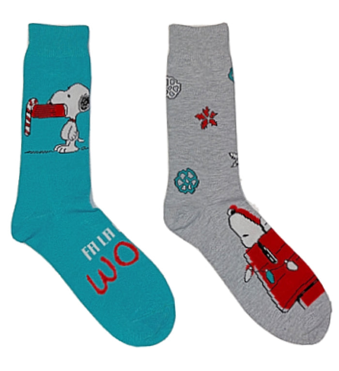 PEANUTS MEN’S CHRISTMAS 2 PAIR OF SOCKS ‘FA LA LA WOOF’