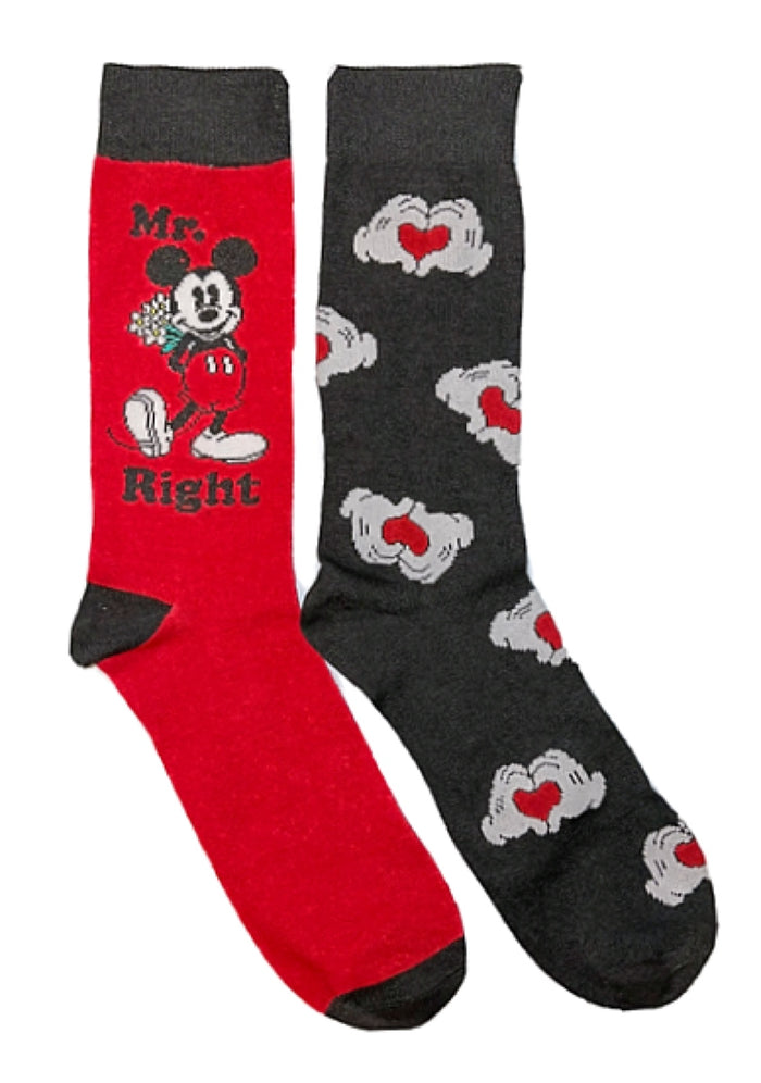 DISNEY Men’s 2 Pair Of MICKEY MOUSE VALENTINES DAY Socks 'MR. RIGHT'