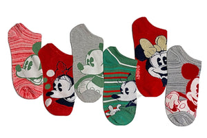 DISNEY MICKEY & MINNIE Ladies 6 Pair Of CHRISTMAS No Show Socks - Novelty Socks for Less