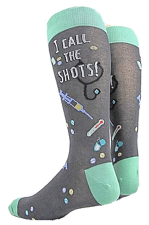 FOOT TRAFFIC Brand Men’s MEDICAL/NURSE Socks Says ‘I CALL THE SHOTS’ - Novelty Socks for Less