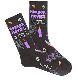 K. BELL Brand Ladies HORROR MOVIES & CHILL Socks - Novelty Socks for Less