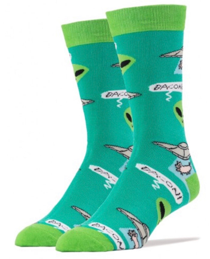 OOOH GEEZ Brand Men’s BACON ABDUCTION Socks ALIENS & PIGS