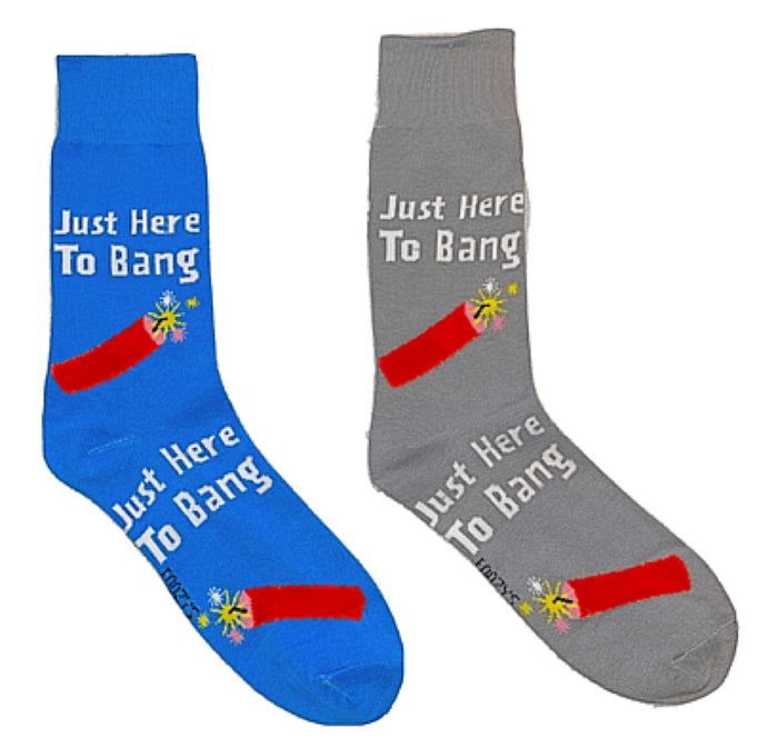 FOOZYS BRAND MEN’S 2 PAIR OF DYNAMITE STICKS SOCKS ‘JUST HERE TO BANG’