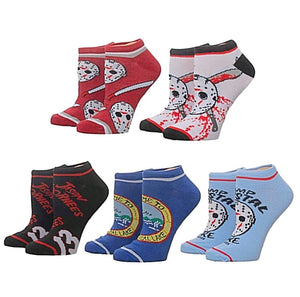 FRIDAY THE 13th Ladies 5 Pair Ankle Socks JASON VOORHEES BIOWORLD Brand - Novelty Socks for Less