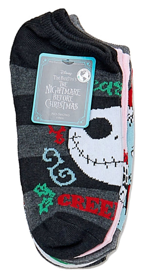 DISNEY NIGHTMARE BEFORE CHRISTMAS LADIES 6 PAIR OF CHRISTMAS NO SHOW SOCKS - Novelty Socks for Less