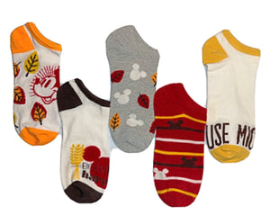DISNEY Ladies THANKSGIVING 5 Pair Of No Show Socks MICKEY & MINNIE - Novelty Socks for Less