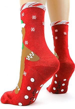 FOOT TRAFFIC Brand Ladies GINGERBREAD MAN NON-SKID SLIPPER SOCKS - Novelty Socks for Less