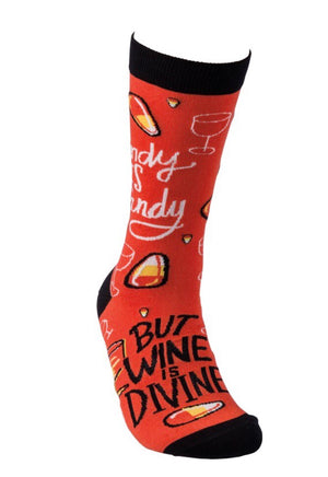 PRIMITIVES BY KATHY ‘CANDY IS DANDY BUT WINE IS DIVINE’ SOCKS - Novelty Socks for Less