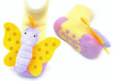 BOOGIE TOES Unisex Baby BUTTERFLY RATTLE GRIPPER BOTTOM SOCKS - Novelty Socks for Less