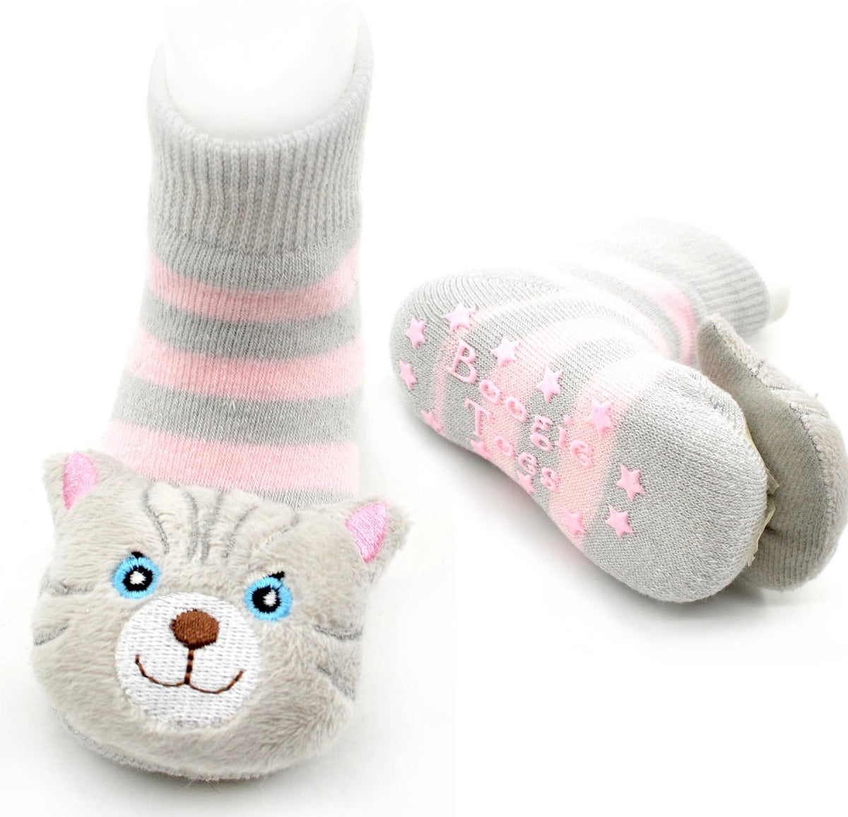 BOOGIE TOES Unisex Baby CAT RATTLE GRIPPER BOTTOM SOCKS By PIERO LIVENTI - Novelty Socks for Less