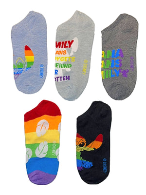 DISNEY LILO & STITCH Ladies PRIDE 5 Pair Of No Show Socks OHANA MEANS FAMILY - Novelty Socks for Less