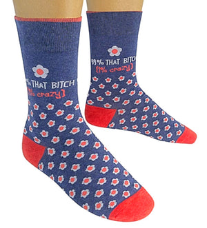 FUNATIC Brand Unisex Socks ‘99% THAT BITCH 1% CRAZY’ - Novelty Socks for Less