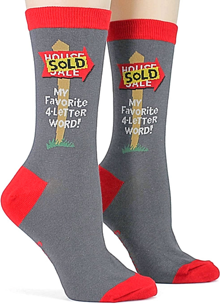 FOOT TRAFFIC Brand Ladies REALTOR REAL ESTATE Socks 'SOLD MY FAVORITE 4 LETTER WORD'