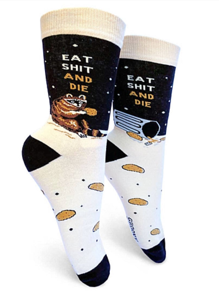 GROOVY THINGS Brand Ladies RACOON SOCKS ‘EAT SHIT & DIE’