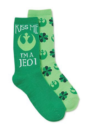 STAR WARS Ladies 2 Pair ST PATRICKS DAY Crew Socks ‘KISS ME I’M A JEDI’ - Novelty Socks for Less