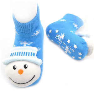 BOOGIE TOES Unisex Baby SNOWMAN RATTLE GRIPPER BOTTOM SOCKS By PIERO LIVENTI - Novelty Socks for Less