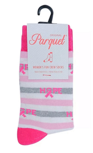 PARQUET Brand Ladies BREAST CANCER Socks PINK RIBBON Says ‘HOPE’ - Novelty Socks for Less