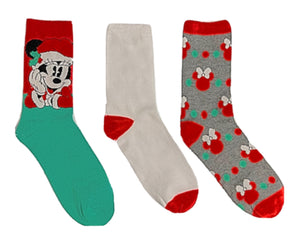 DISNEY Ladies 3 Pair Of MINNIE MOUSE CHRISTMAS Socks - Novelty Socks for Less