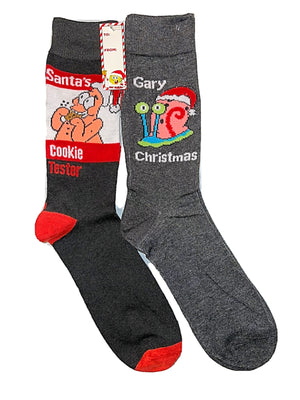 SPONGEBOB SQUAREPANTS Men’s 2 Pair Of CHRISTMAS Socks ‘SANTA’S COOKIE TESTER’ - Novelty Socks for Less