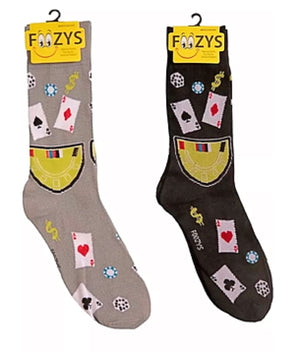 FOOZYS Brand Men’s 2 Pair POKER, BLACKJACK, CASINO Socks - Novelty Socks for Less