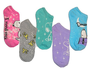 PEANUTS Ladies 5 Pair No Show Socks SNOOPY ‘I NEED MY SPACE - Novelty Socks for Less