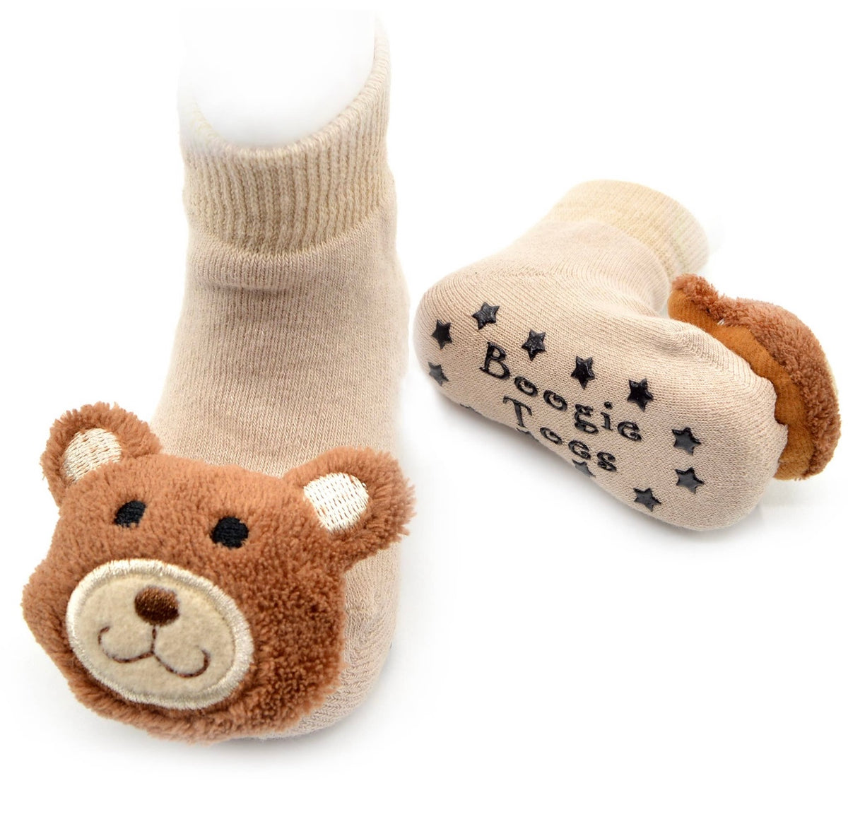 BOOGIE TOES Unisex Baby TEDDY BEAR RATTLE GRIPPER BOTTOM SOCKS By PIERO LIVENTI - Novelty Socks for Less