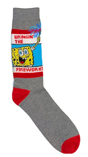 SPONGEBOB SQUAREPANTS Men’s Socks ‘BRINGIN’ THE FIREWORKS - Novelty Socks for Less