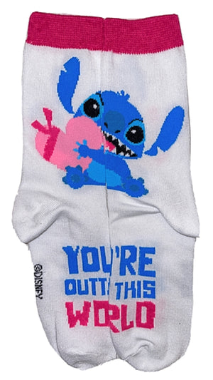 DISNEY LILO & STITCH LADIES VALENTINES DAY 3 PAIR OF SOCKS 'YOU'RE OUTTA THIS WORLD' - Novelty Socks for Less